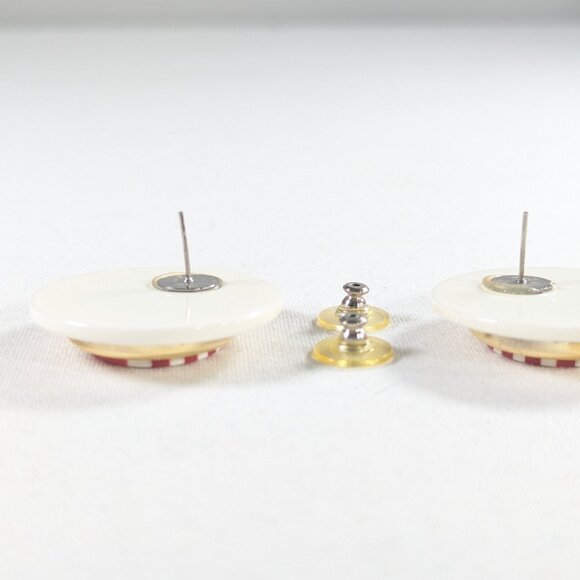 Chunky 1980s Nautical red stripe brooch and earring set - Picture 5 of 10